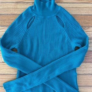 Urban Outfitters Turquoise High Neck Cutout Sweater